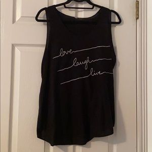 Black “love laugh live” tank top